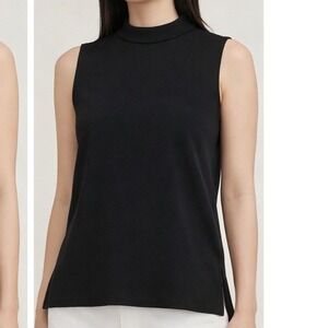 Uniqlo Womens Black Sleeveless Mock Neck Knit Top Wool Blend Size M Side Slits